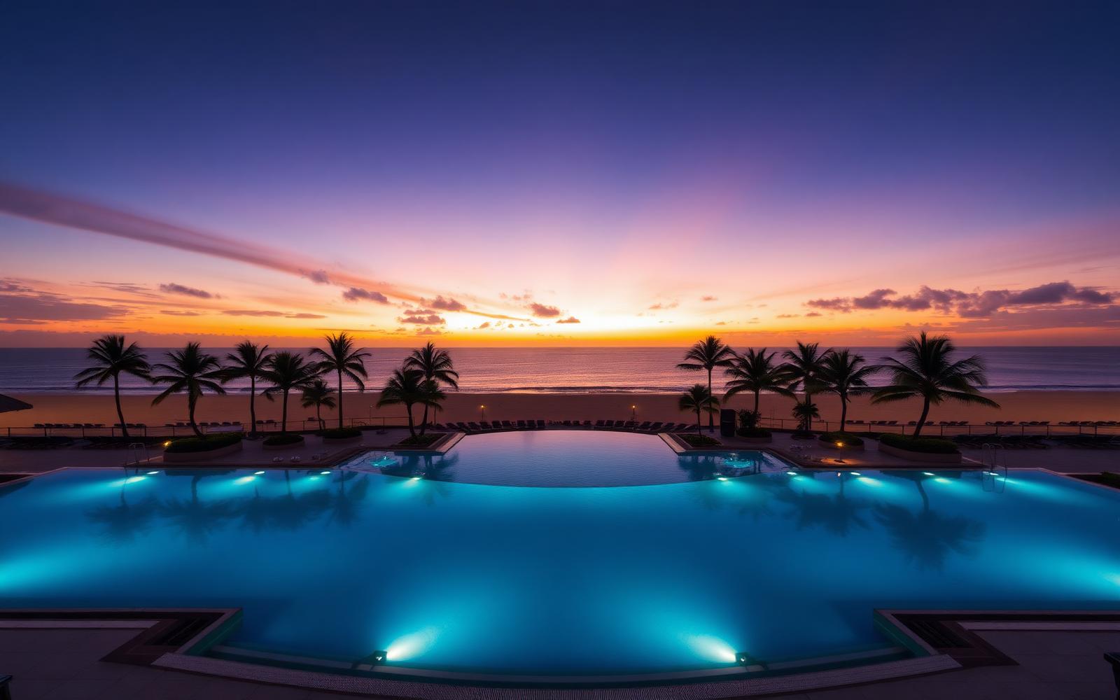 Resort pool at dusk
